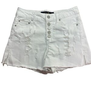 Indigo Rein White Distressed Five Pocket Button Fly Denim Shorts Size 9 Waist 28